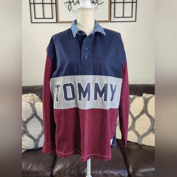 Vintage Tommy Hilfiger Denim Men's Size M Long Sleeve Rugby Shirt Color Block - Picture 8 of 10